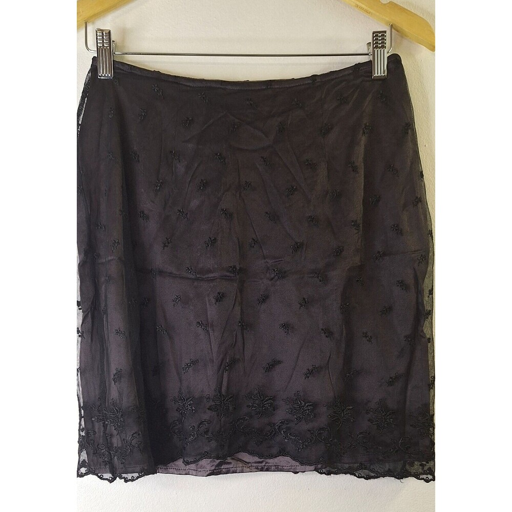 Vintage Y2K EXPRESS Floral Lace Chiffon Mini Skirt Sz 7/8 Whimsy Goth Fairy Core